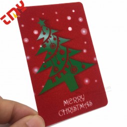 Tarjeta de felicitación de la Feliz Navidad, flocado impresión de la tarjeta de regalo de la Feliz Navidad