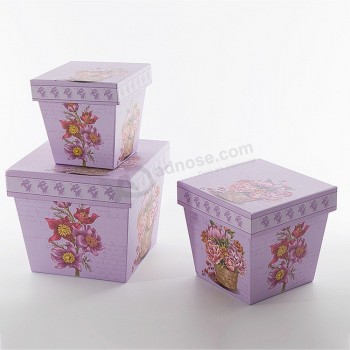 Personalizado caixa de entrega de flor de papel ondulado rígido quadrado reciclável rosa