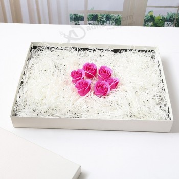 Luxury custom white paper 2 piece gift scarf folding paper set up box with separate lid rigid 1200gsm cardboard flower packaging