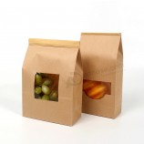 Custom flat Bottom food clear Window stand up biodegradable Kraft Brown Grape Paper resealable Bag zip lock With Wire Closure