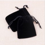 Custom black velvet fabric for jewelry drawstring pouch gift cosmetic bag makeup packaging dust wine bag with logo printing