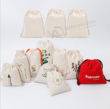 Cotton promotional blank candy custom canvas fabric drawstring shoe bag cosmetic packaging customized with rope manufacturer