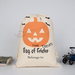 Wholesale Custom cotton small canvas fabric drawstring Halloween promotional gift candy packaging carry bag customized with rope