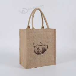 Singapore cheap Small Gift Beach Printed Waterproof laminated Jute Tote shopping wine gift packaging eco Bag custom with handle