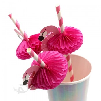 生态-Pajitas de papel rayadas de flamingo decorativo amigable y desechable