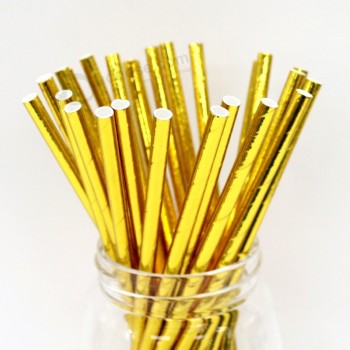 Paille en papier de qualité alimentaire fda, ​​paille jetable en papier, pailles en papier de couleur dorée