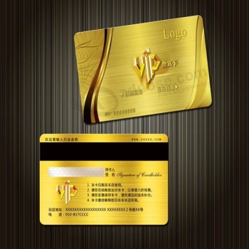 Carte fedeltà in metallo spazzolato placcato oro squisito con banda magnetica con firma