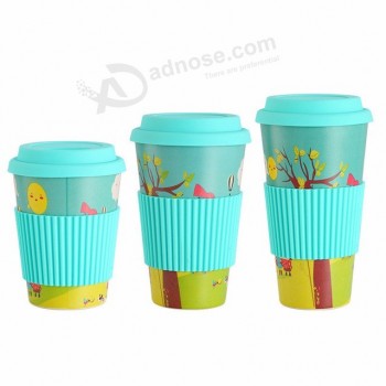 Environmental Protection Non-slip Beautiful Home Tableware Travel Children Coffee Mug With silicone  Lid
