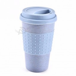 Portable Wheat Straw Plastic Coffee Mug with lid