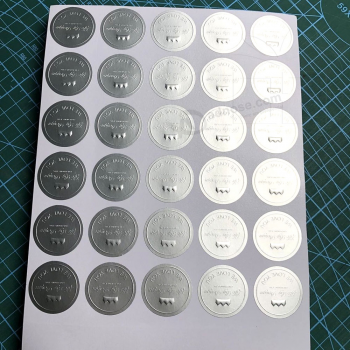 Round shape Embossed Silver Foil Vinyl Sticker