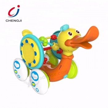 Funny cute plastic baby educational b/o cartoon duck car bump and go toys