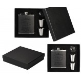 7Oz Stainless Steel Leather Wrapped Hip Flask Gift Set