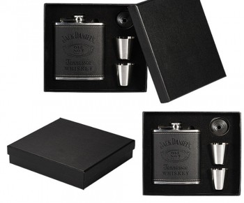 7Once Stainless Steel Leather Wrapped Hip Flask Gift Set