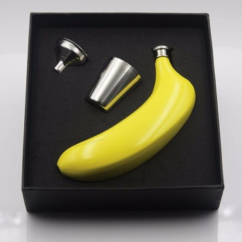 Aço inoxidável banana hip flask gift set