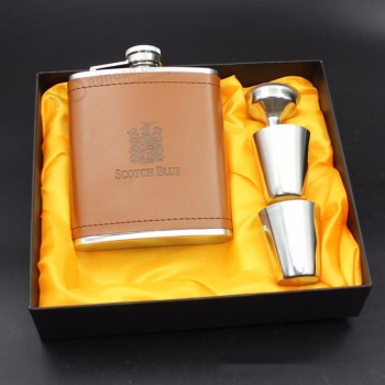 PU Leather Stainless Steel Hip Flask Gift Set