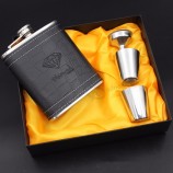 PU Leather stainless steel hip flask gift set