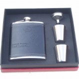 PU Leather customize color stainless steel hip flask gift set