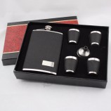 PU Leather stainless steel hip flask gift set with funnel
