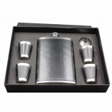 PU Leather stainless steel hip flask gift set