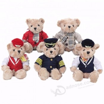 Custom stuffed air hostess police uniform plush bear with clothes