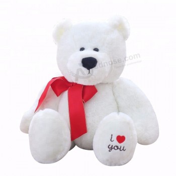 Aangepaste zachte pluche teddyberen witte ijsbeer speelgoed met stropdas strik
