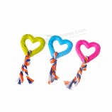 Custom Training Dog TPR Toys Love Shape With Cotton Rope
