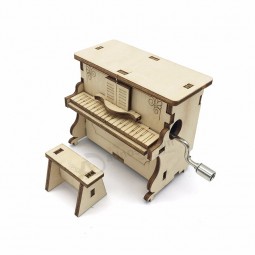 DIY Piano Shaped Custom Music 3D Wooden Music Box Crank Wholesale