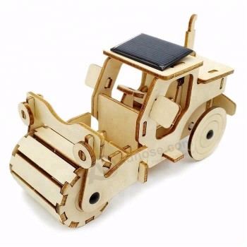 Zonne-energie houten 3d weg roller zonne-speelgoed groothandel