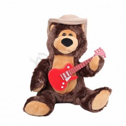 Juguete de peluche de oso eléctrico de precio al por mayor toca la guitarra y canta tocando juguete para niños muñeca suave