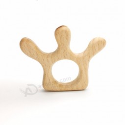 Natural Wooden Princess Crown Chewing Wood Nursing Teether Toys Chew Pendant