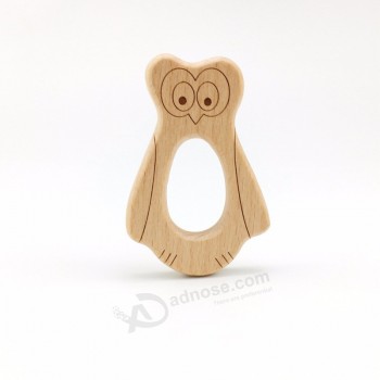 Hibou en bois gravé logo bébé collier charme anneau de dentition en bois