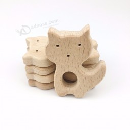 Custom Logo Beech Wooden Fox Animal Pendant Baby Teether Toys Wholesale
