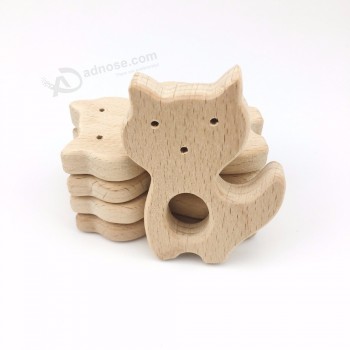 Custom Logo Beech Wooden Fox Animal Pendant Baby Teether Toys Wholesale