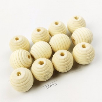 18Milímetros Unfinished Beehive Raw Wood Round Beads for DIY Teething Necklace