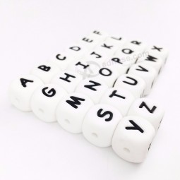 силиконовые детские прорезывания зубов декоративные квадратные кубики буквы алфавита бусы