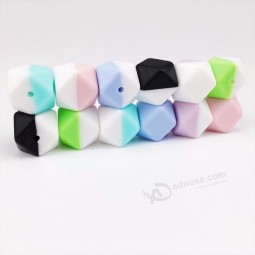 17Milímetros Silicone Double Color Geometric Hexagon Baby Bracelet Beads
