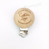 Wooden Round Engrave Custom Logo Dummy Clips DIY Accessory Charms Pacifiers Clip Holder