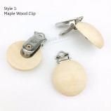 35mm Natural Wooden Plain Round Baby Teething Pacifier Metal Clip
