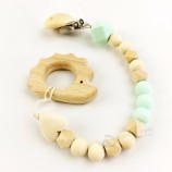Food Grade Wooden Beads Pacifier Clip Chain for Baby Toys