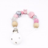 Baby Soft Toys Soothing Teething Pain Silicone Beads Teether Baby Wooden Pacifier Clip Chain
