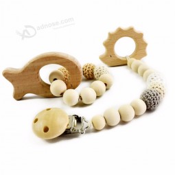 Kids Gift Teething Crochet Beads Wooden Pacifier Clip Chain Baby Soothe Pacifier Chain
