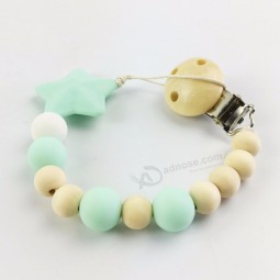 Wooden Clip Silicone Star Beaded Baby Soothe Pacifier Holder