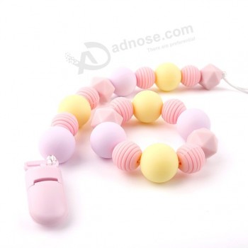 Silicone Chewable Beads Baby Teething Pacifier Dummy Chain Clips Wholesale