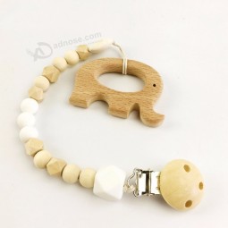 Chewable Silicone Beads Wooden Beads Pacifier Clip Chain for Baby Toys