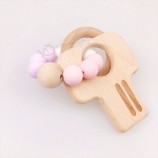 Säuglingsspielzeug-Schlüsselanhänger aus Buche aus Holz mit Silikonperlen