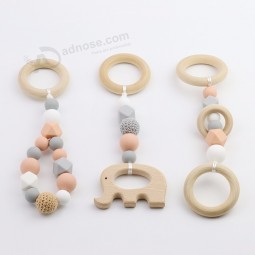 Teether Pendant Silicone Beads Stroller Wooden Ring Wooden Baby Play Gyms