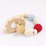 Wooden Pendant Heart Crochet Beads Holder Teether Baby Teething Bracelet