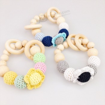 Crochet fleur perles en bois pendentif bracelets en perles au crochet