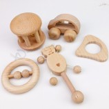 Natural inacabado de madeira chocalhos bebê divertido brinquedo brinquedos de madeira