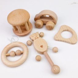 Natural inacabado de madeira chocalhos bebê divertido brinquedo brinquedos de madeira
